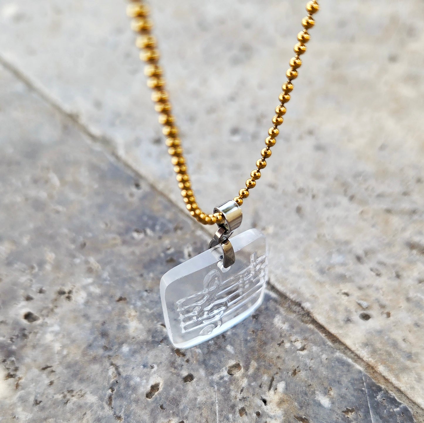 Recycled Vodka Bottle Glass Necklace | Clear Music Notes
