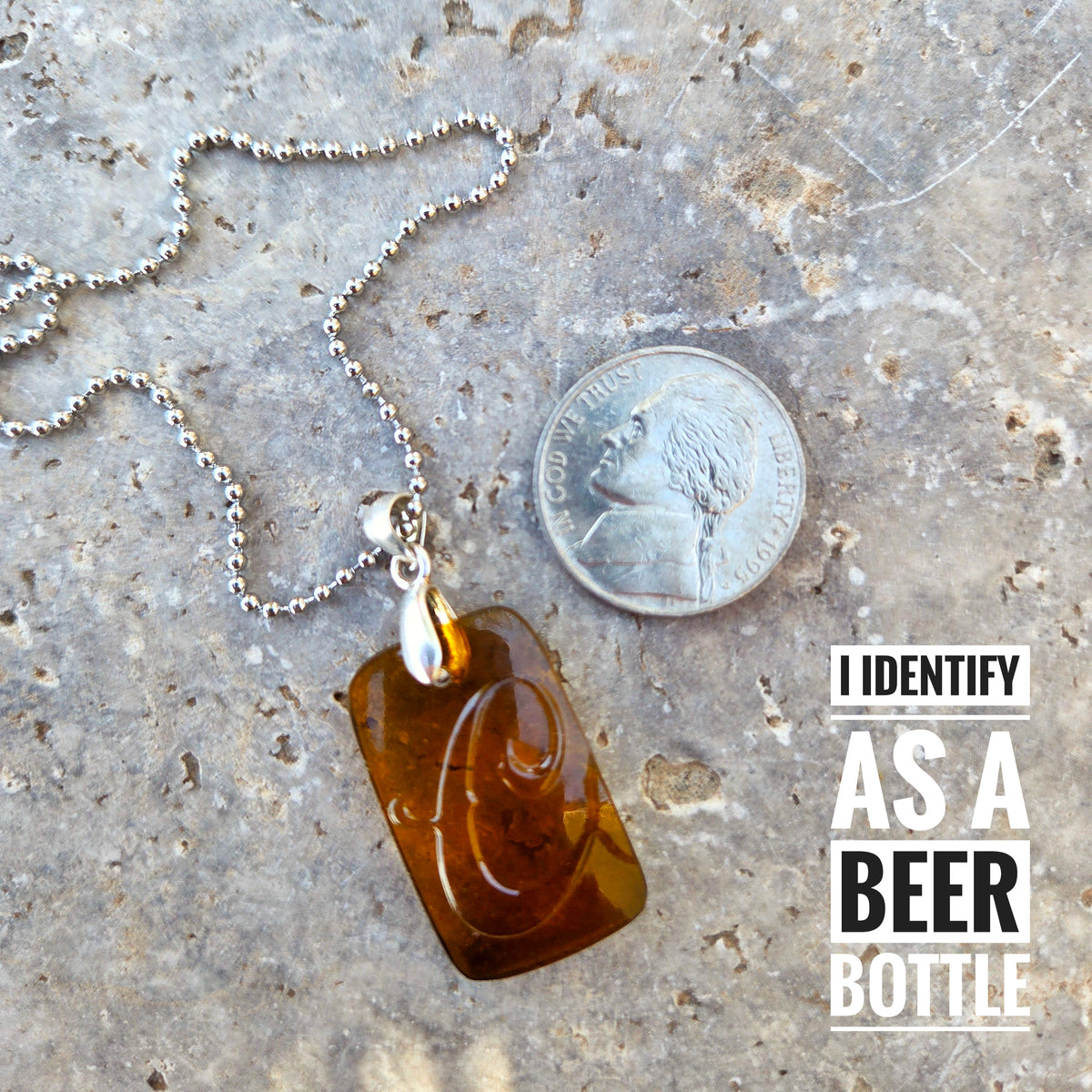 Letter C Necklace | Recycled Beer Bottle Glass Initial Pendant