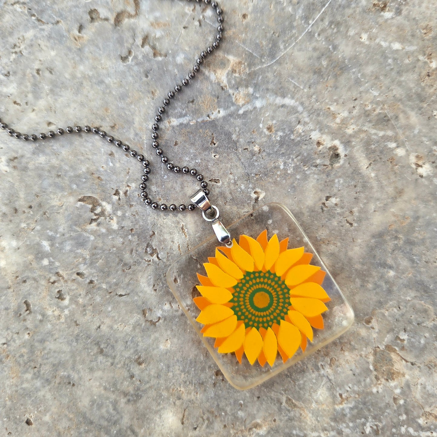 Recycled Milk Bottle Glass Necklace | Sunflower Pendant
