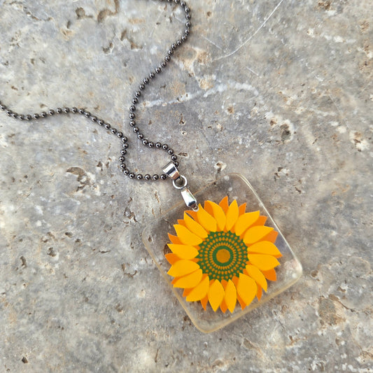 Recycled Milk Bottle Glass Necklace | Sunflower Pendant