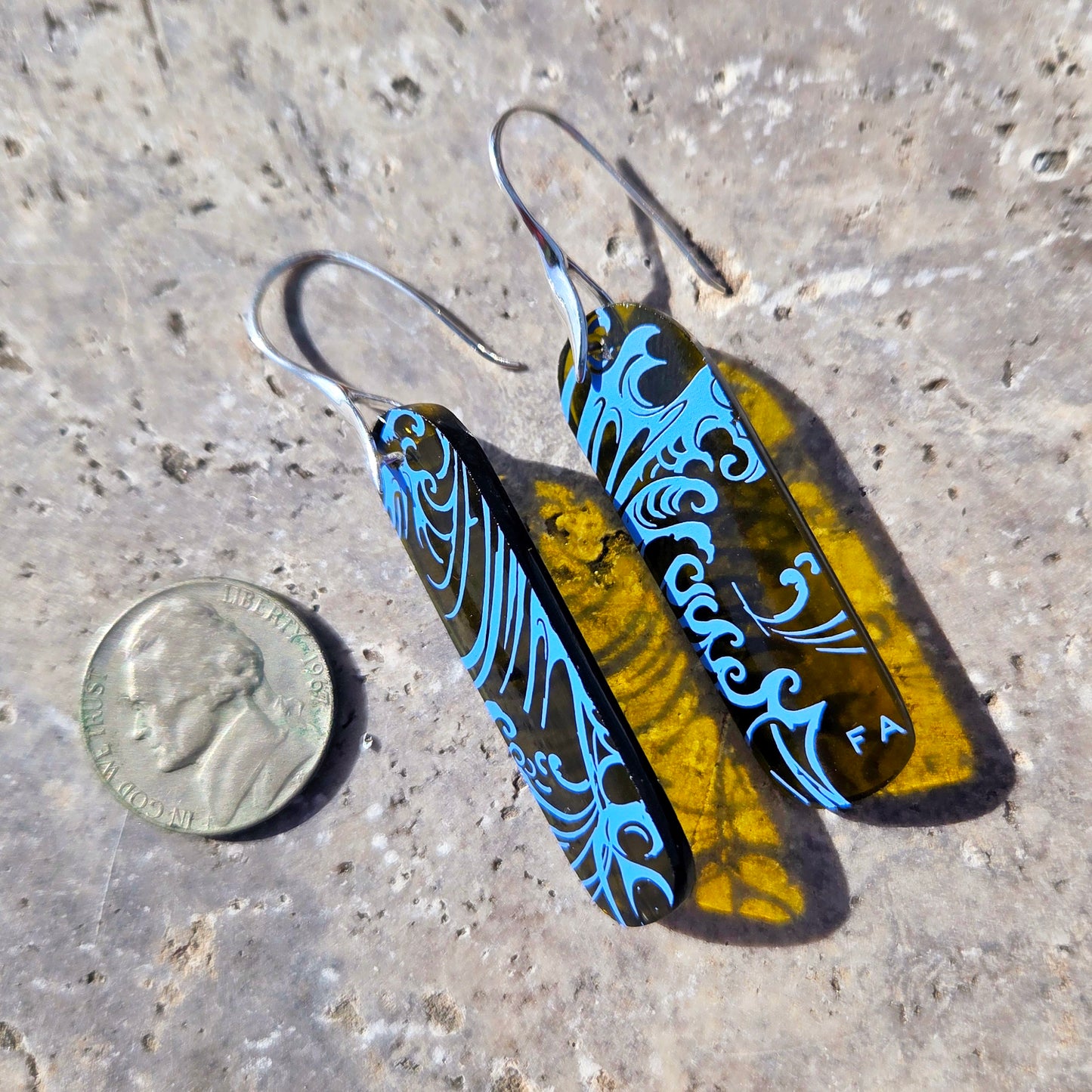 Ocean Wine Bottle Earrings | Reclaimed Glass Sterling Silver Earrings