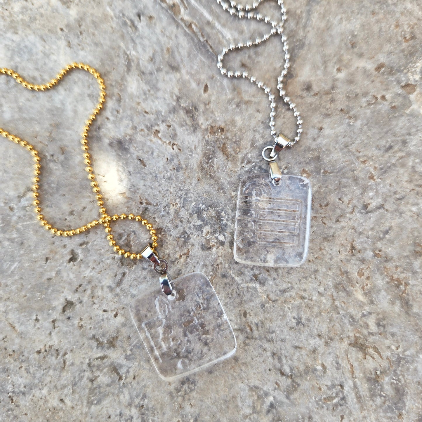 Recycled Vodka Bottle Glass Necklace | Clear Music Notes