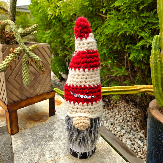 Gnome Wine Bottle Cover | Red & White Stripe