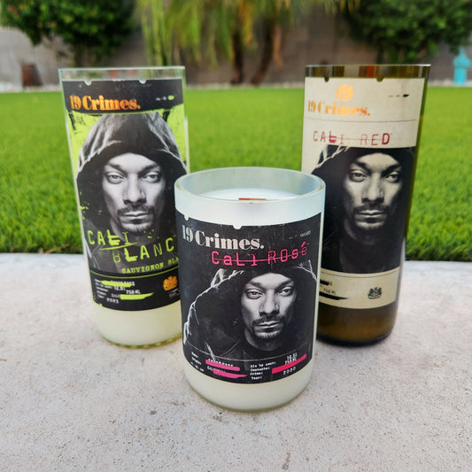 Snoop Recycled Wine Bottle Candles | 19 Crimes Cali Design | High Spirits Scent