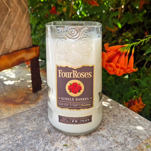Bourbon Roses Bottle Candle | Wooden Wick & Upcycled Design | Private Reserve Scent