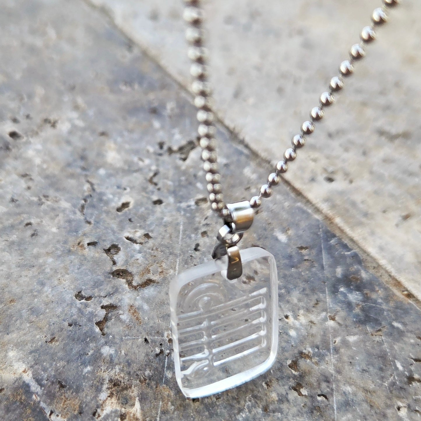 Recycled Vodka Bottle Glass Necklace | Clear Music Notes