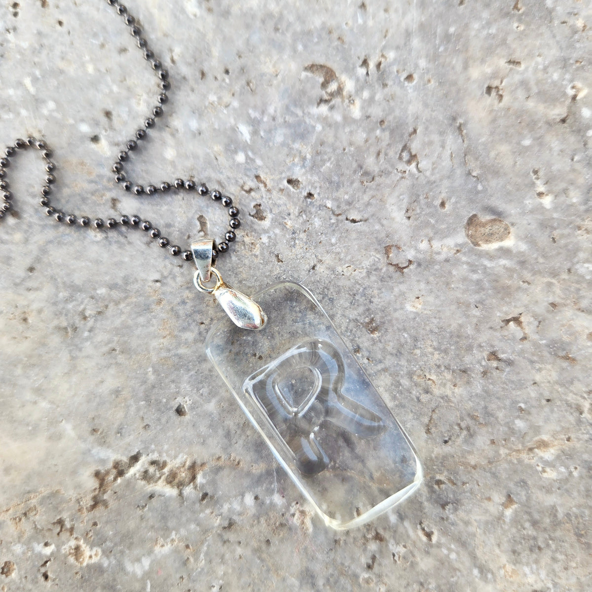 Letter R Necklace | Upcycled Bourbon Bottle Glass Pendant