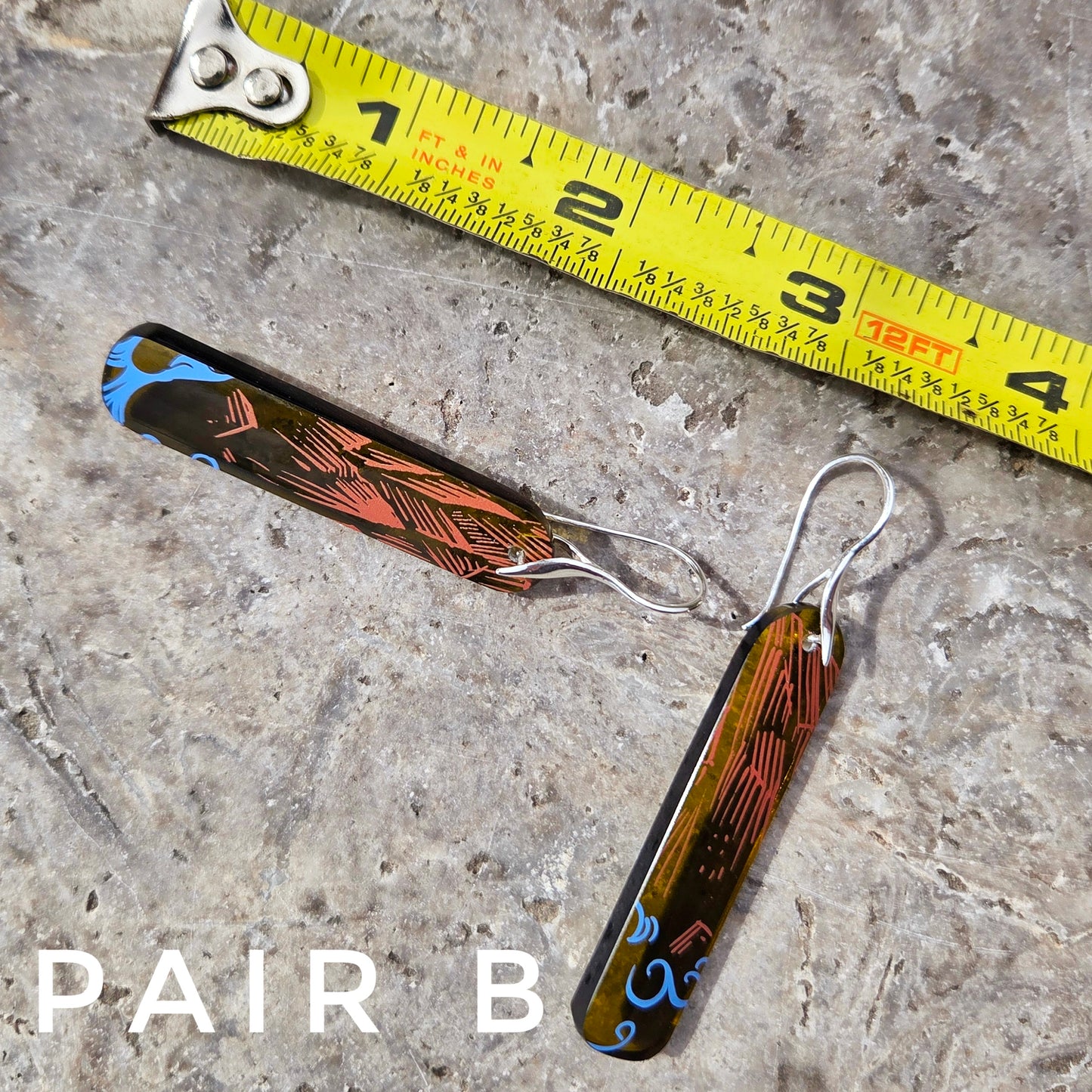 Wine Bottle Earrings | Mountain & Ocean Pattern | Sterling Silver
