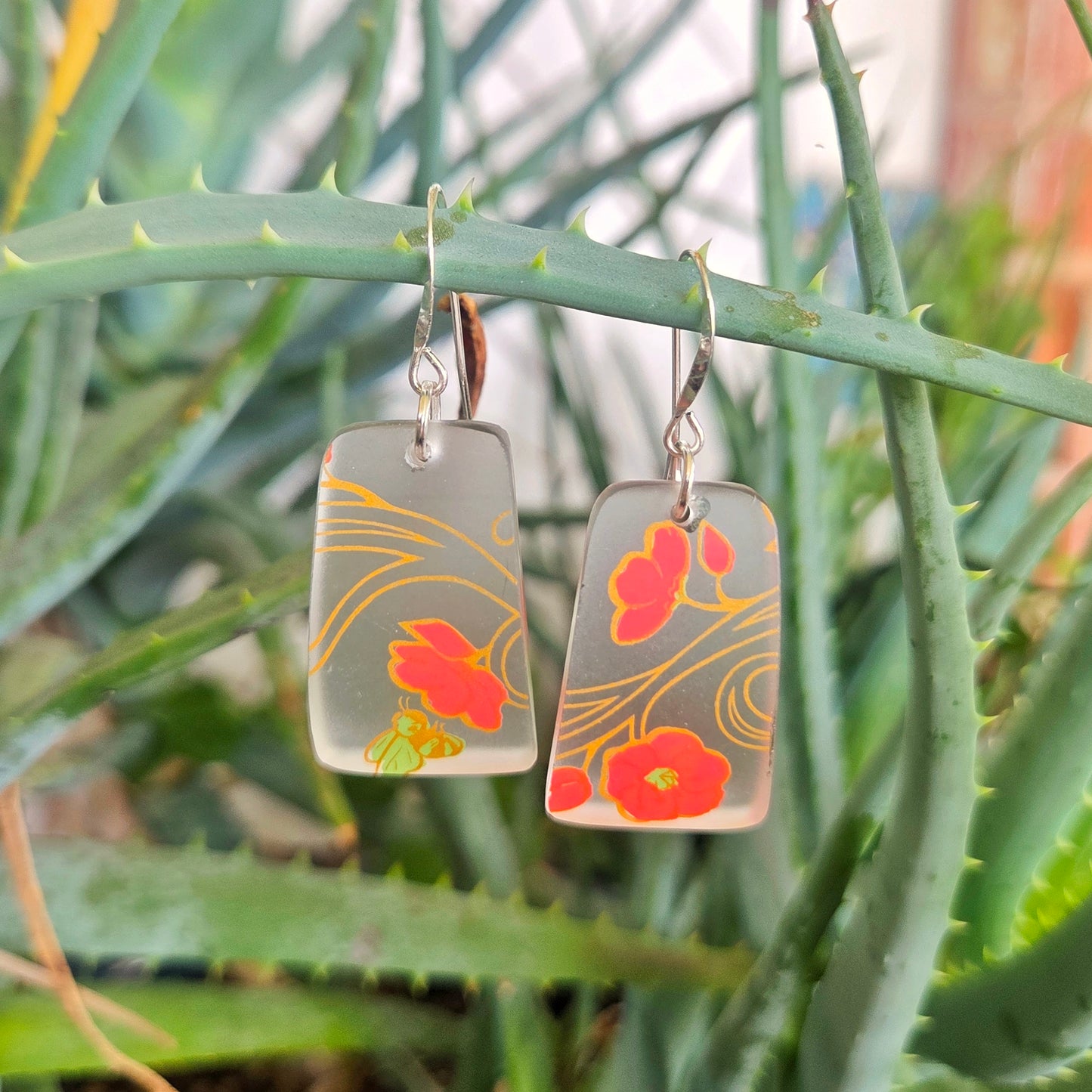 Abstract Floral Glass Earrings | Reclaimed Wine Bottles