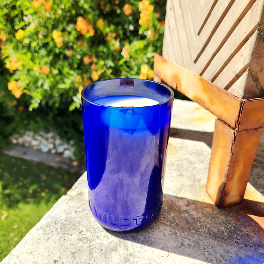 Recycled Kombucha Bottle Candle | Bold Blue Glass | Citronella Scent