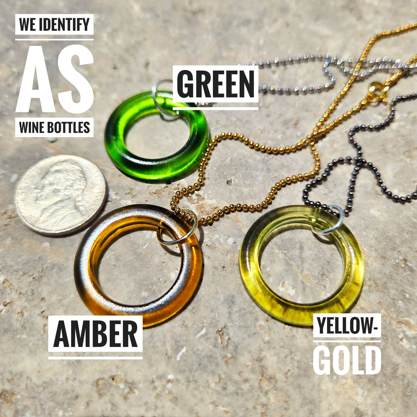 Recycled Bottle Glass Circle Necklace | Upcycled Glass Pendant