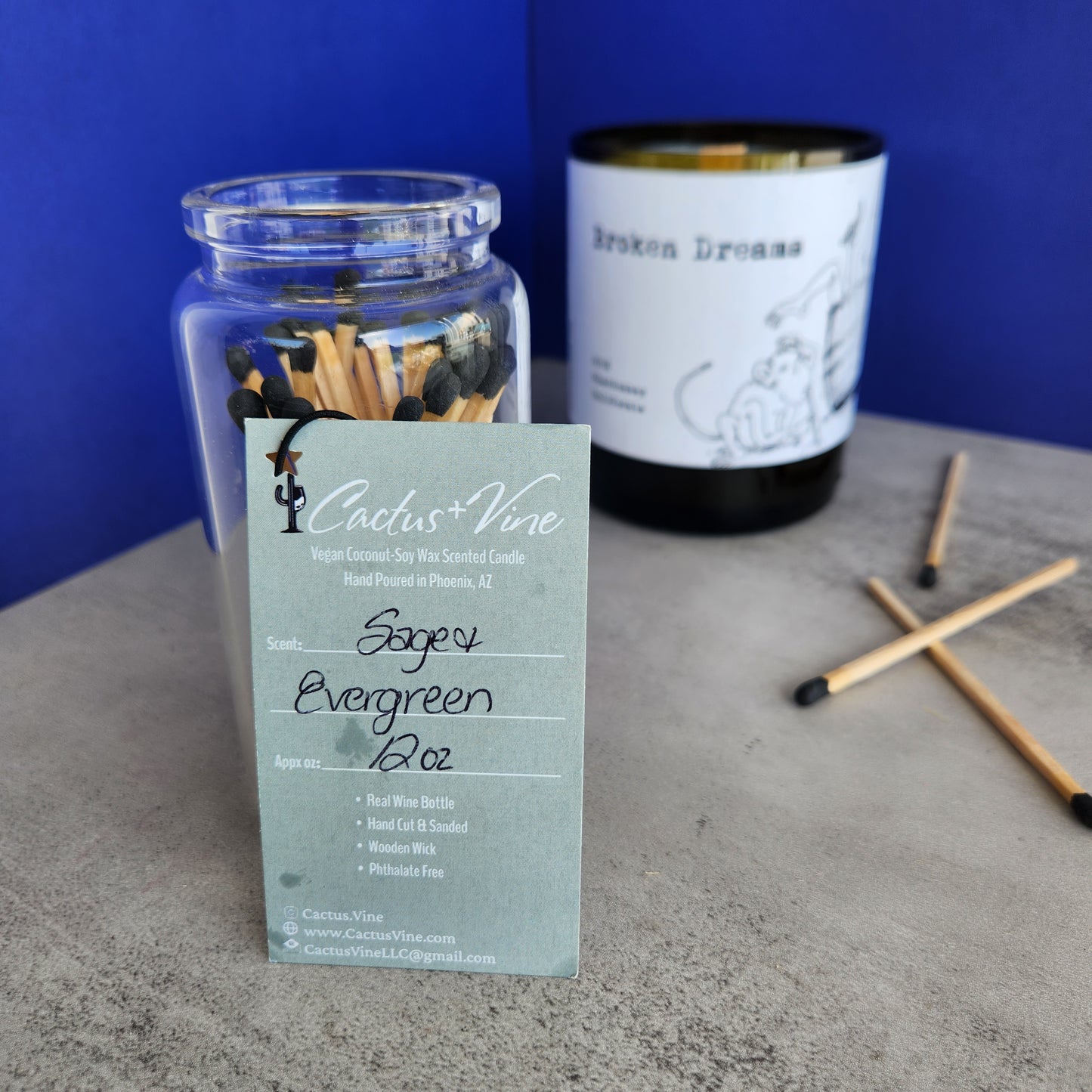 "Sage & Evergreen" Scented Candle in an Up-Cycled "Broken Dreams Chardonnay" Wine Bottle