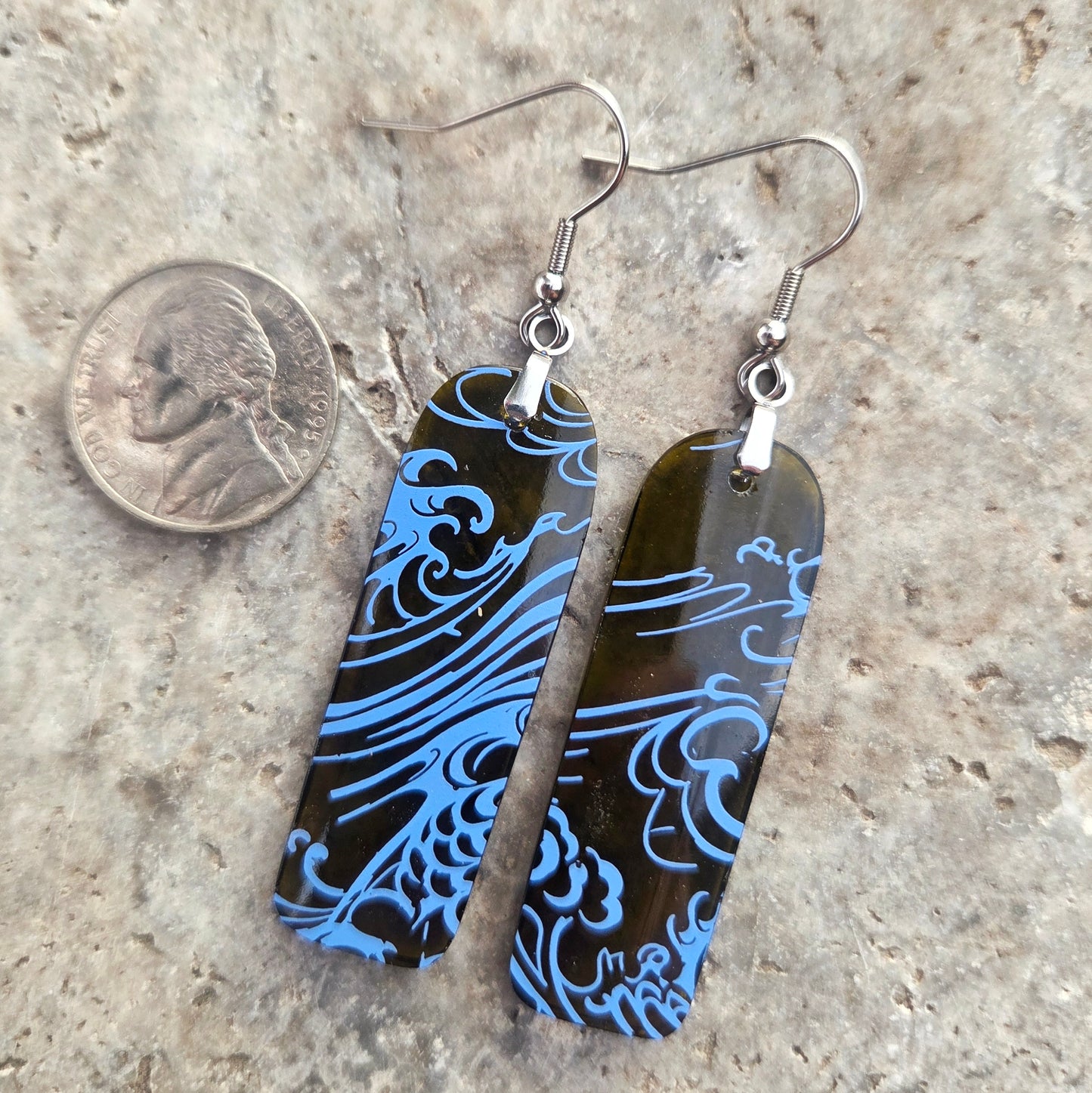 Ocean Wine Bottle Earrings | Reclaimed Glass Earrings