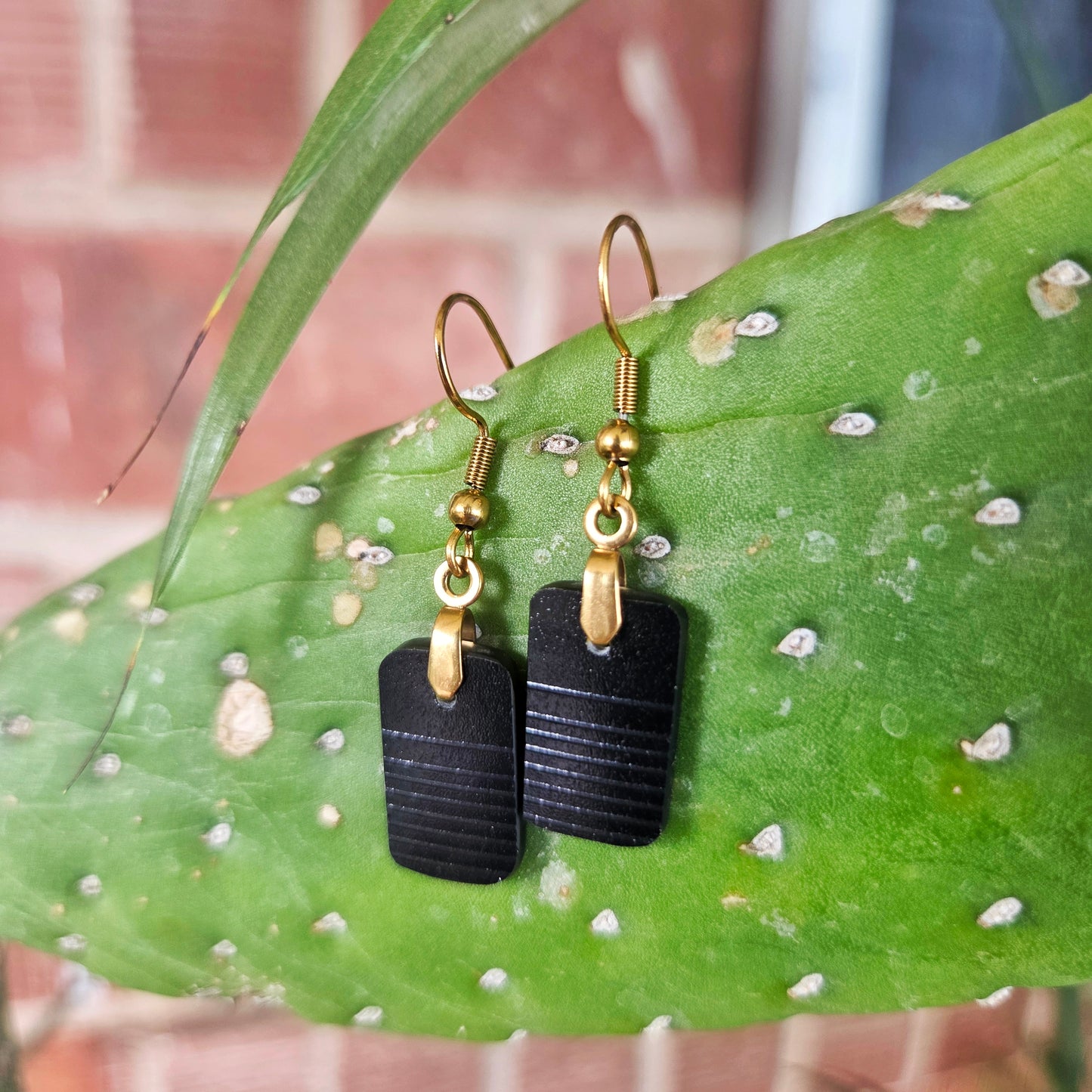 Black Geometric Glass Earrings | Reclaimed Wine Bottle Jewelry