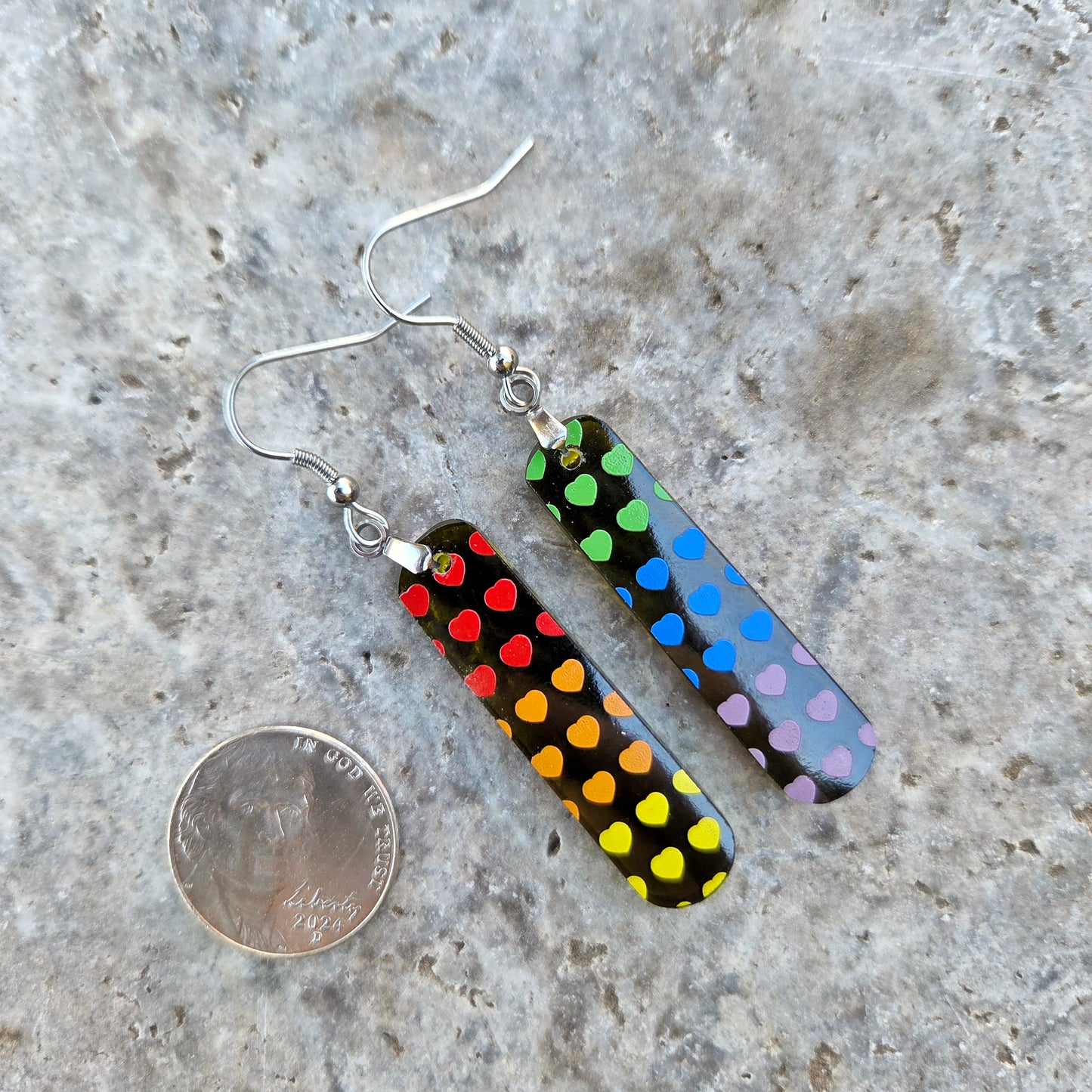 Rainbow Pride Heart Wine Bottle Earrings | Reclaimed Glass