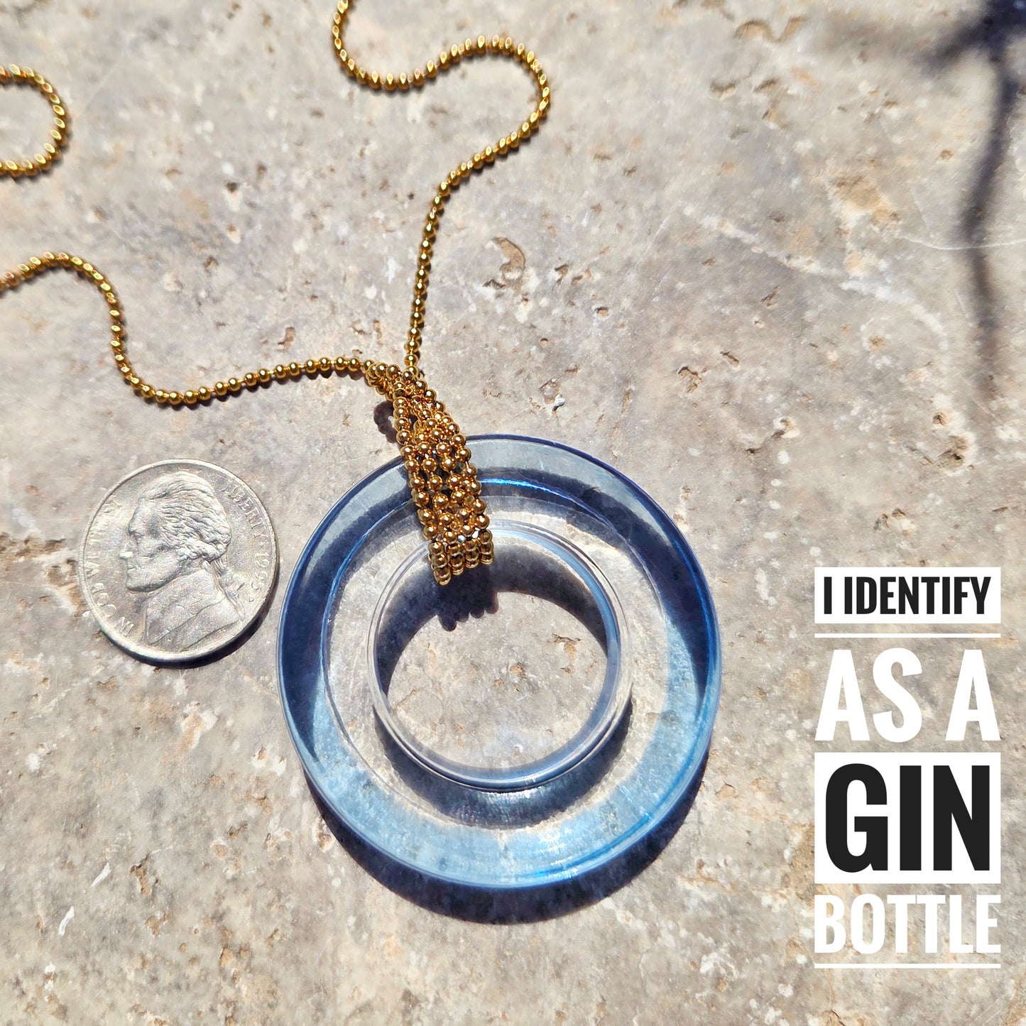 Large Pale Blue Glass Ring Necklace | Recycled Gin Bottle Pendant
