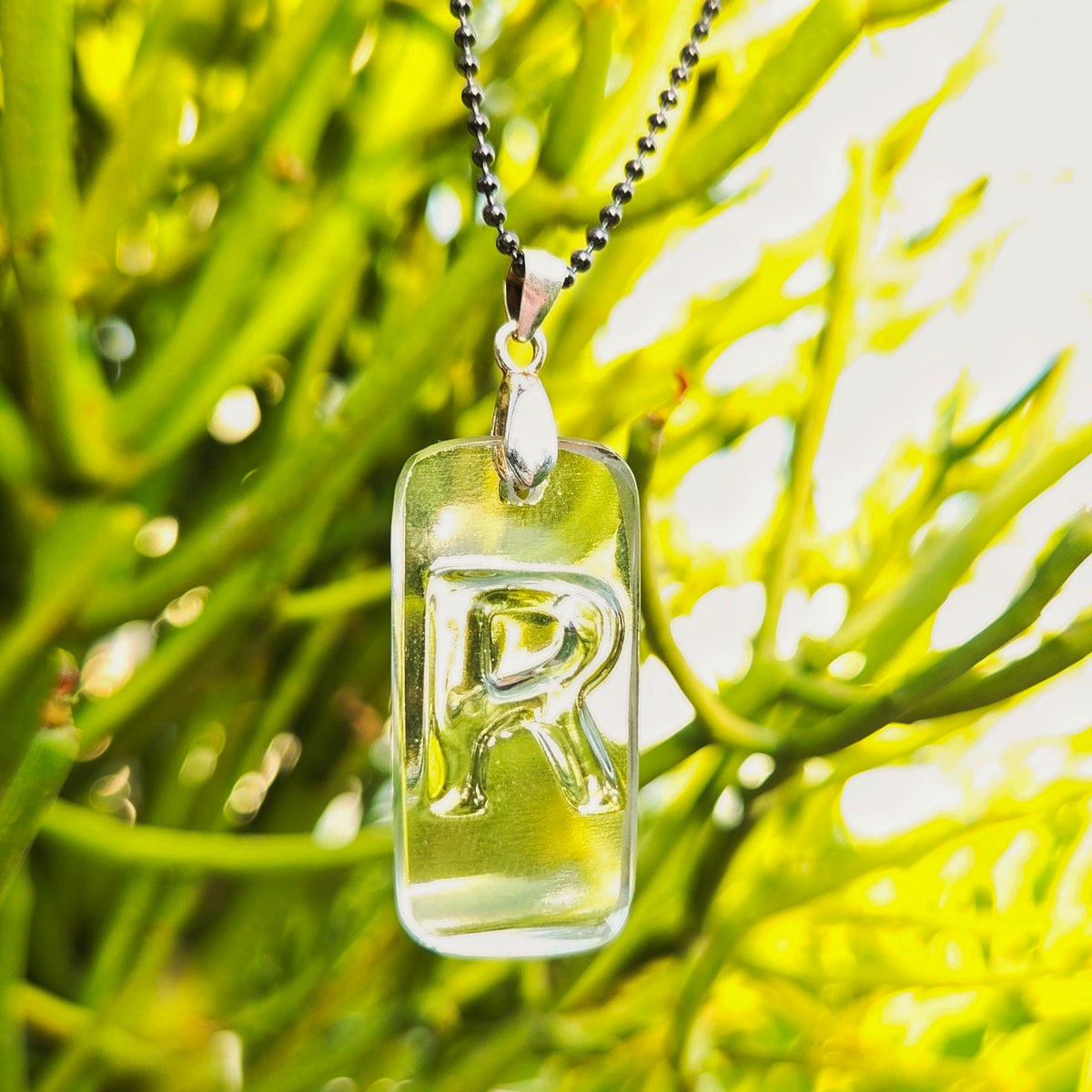 Letter R Necklace | Upcycled Bourbon Bottle Glass Pendant