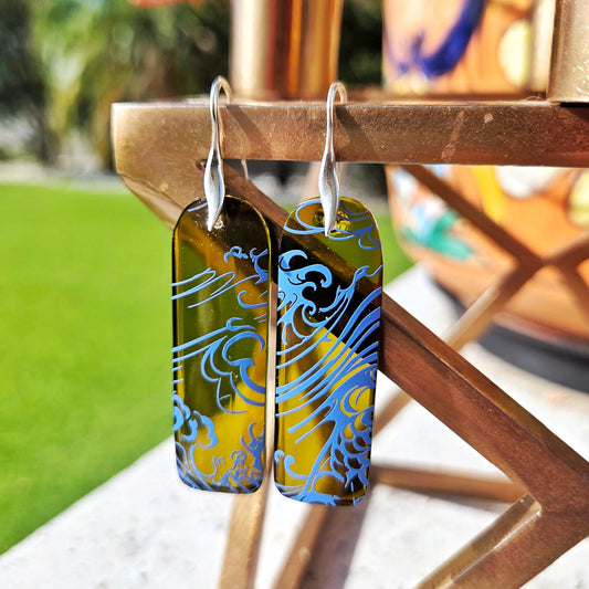 Ocean Wine Bottle Earrings | Reclaimed Glass Sterling Silver Earrings