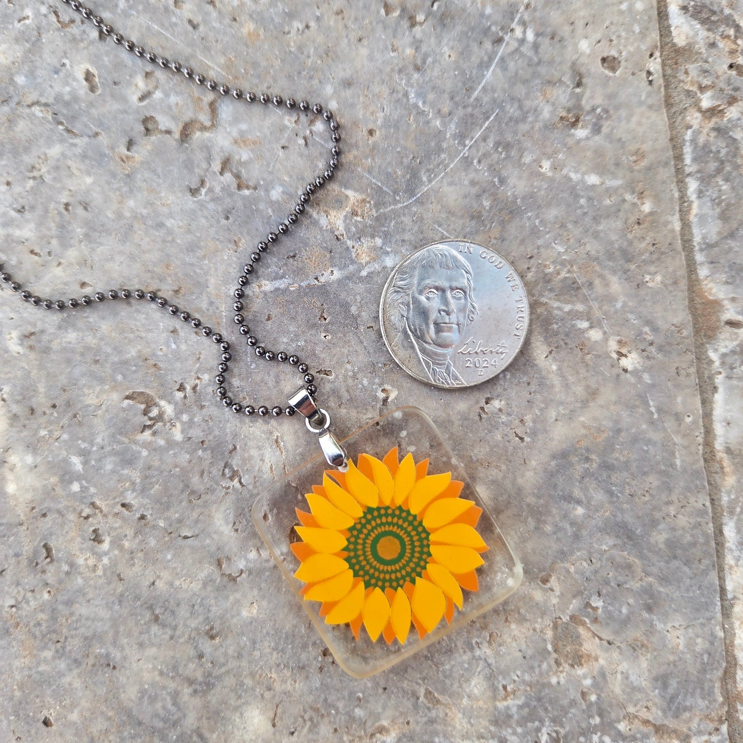 Recycled Milk Bottle Glass Necklace | Sunflower Pendant