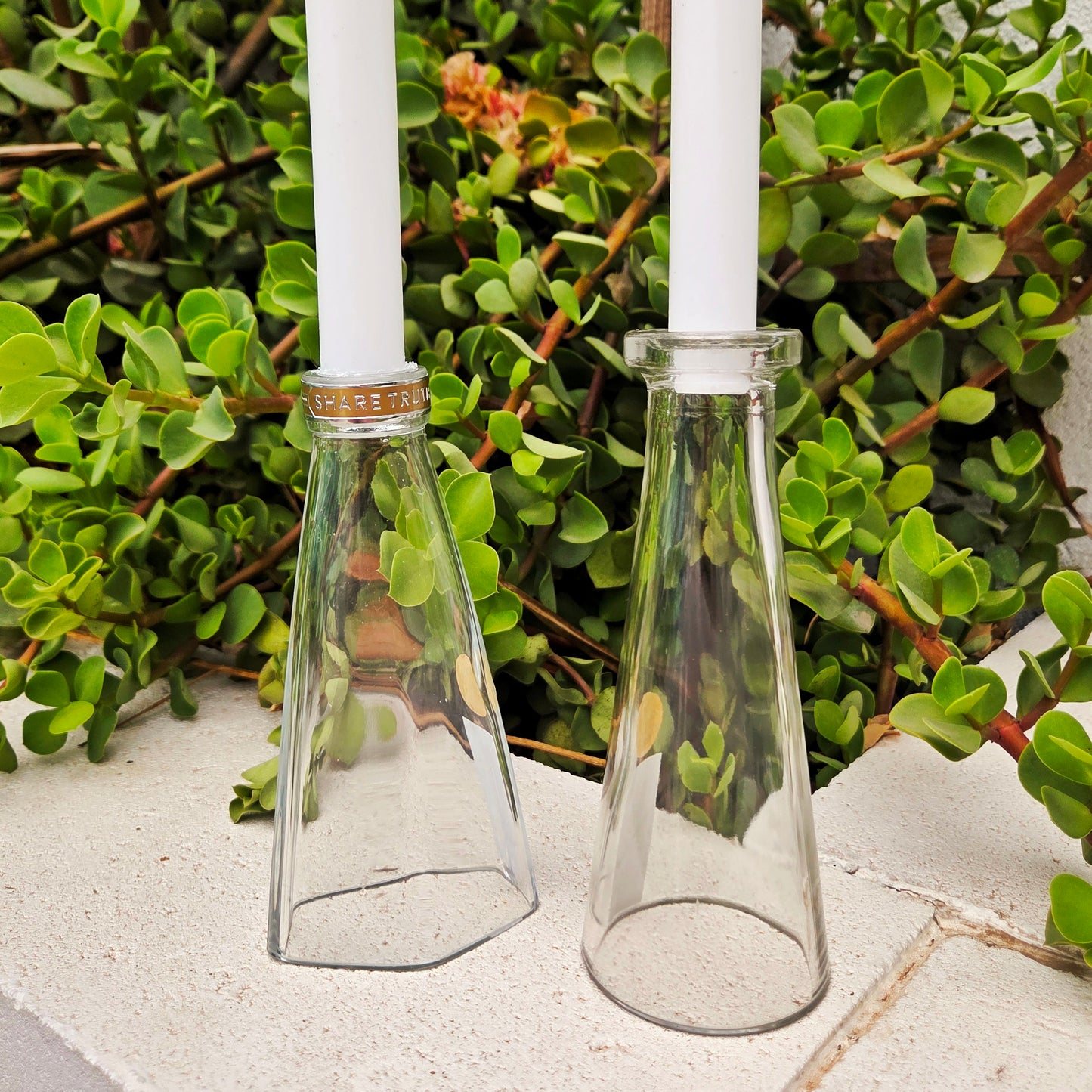 Glass Candlestick Holder | Share Truth | Tequila Bottle