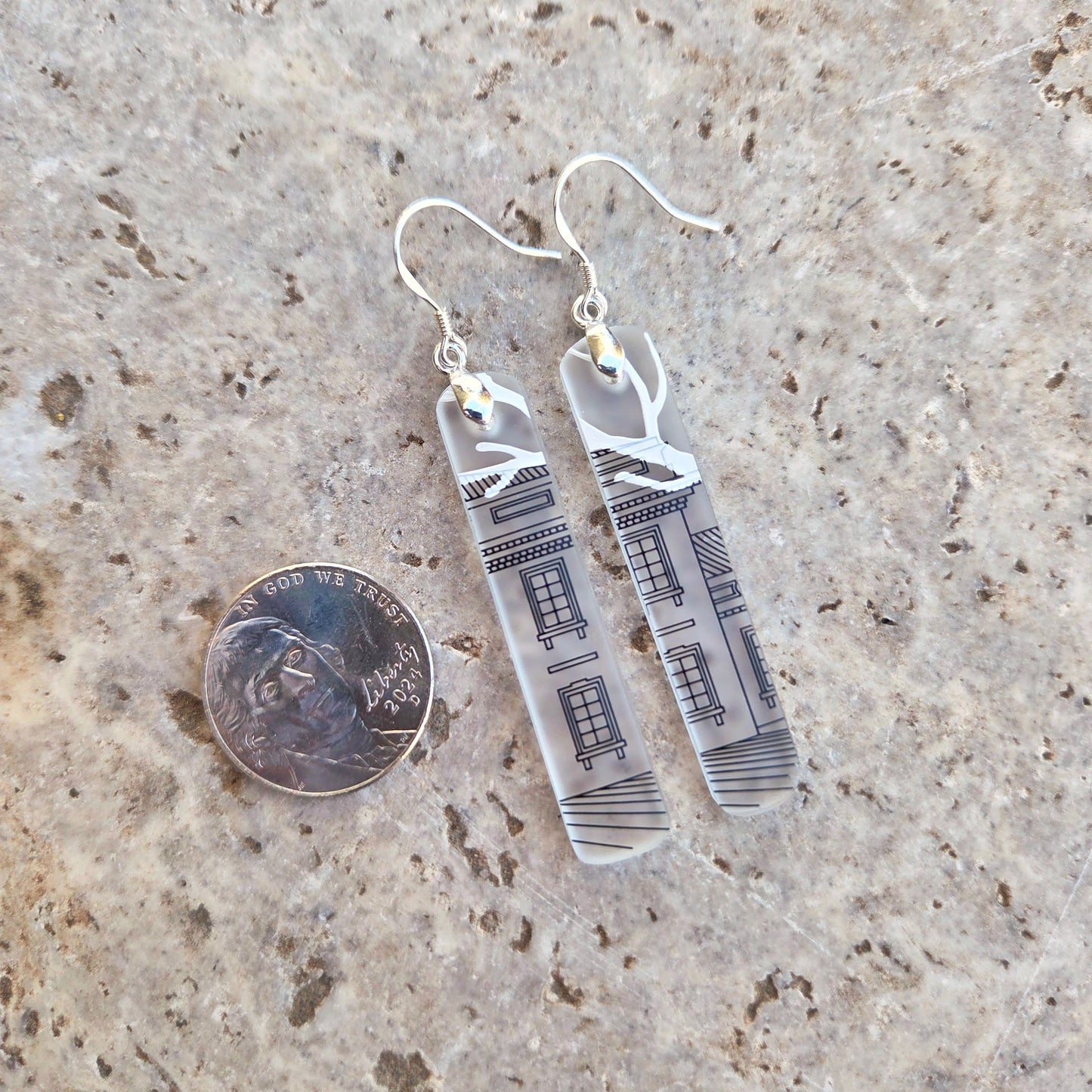 Vodka Bottle House Glass Earrings | Reclaimed Glass Jewelry