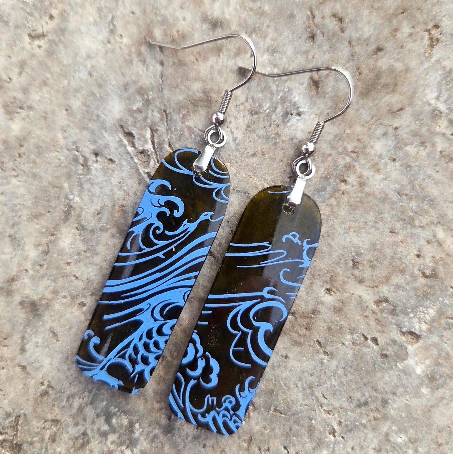 Ocean Wine Bottle Earrings | Reclaimed Glass Earrings