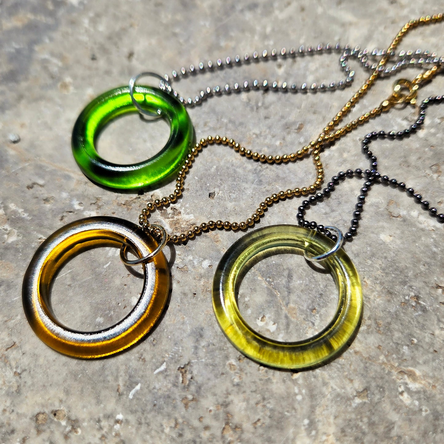 Recycled Bottle Glass Circle Necklace | Upcycled Glass Pendant