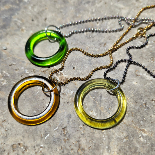 Recycled Bottle Glass Circle Necklace | Upcycled Glass Pendant