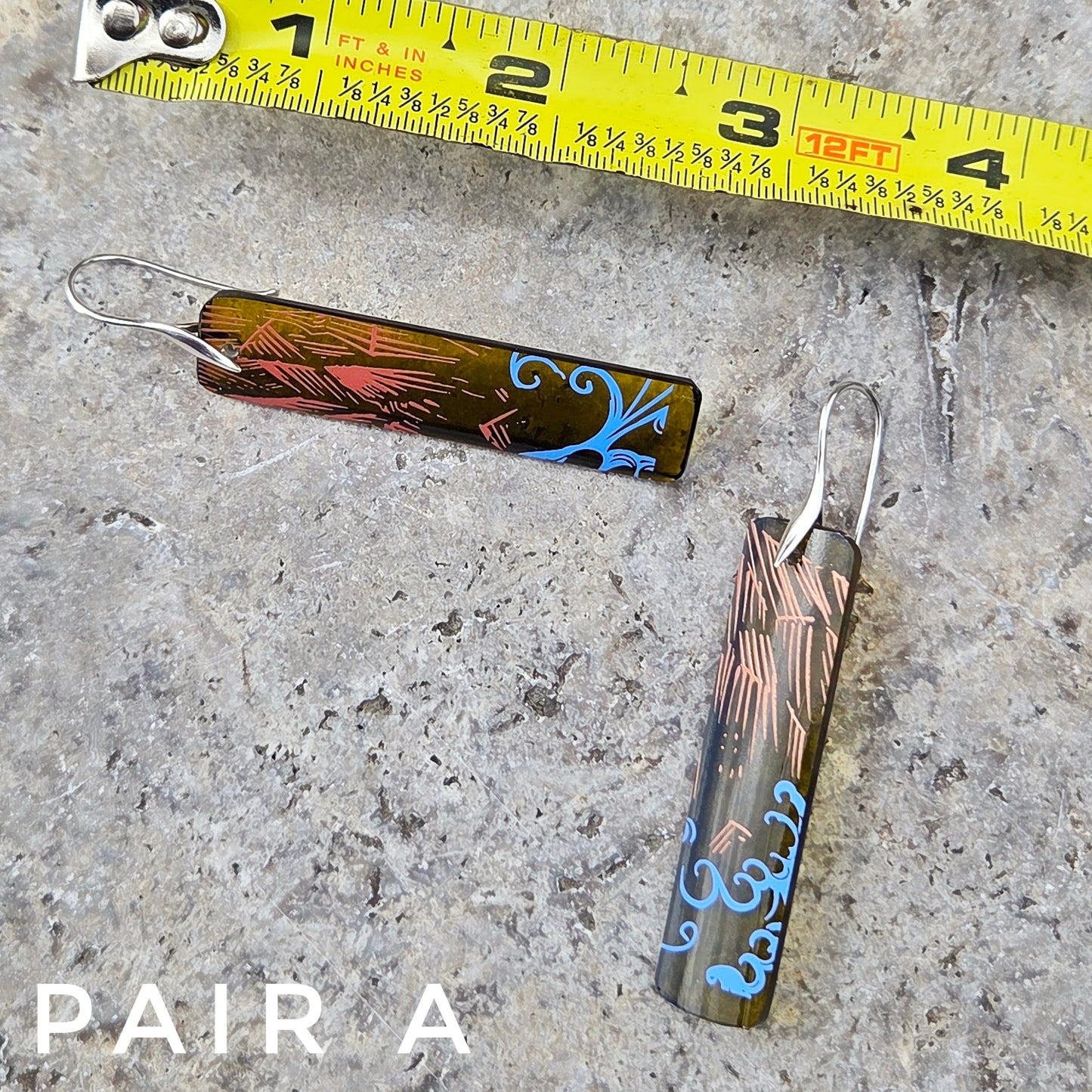 Wine Bottle Earrings | Mountain & Ocean Pattern | Sterling Silver