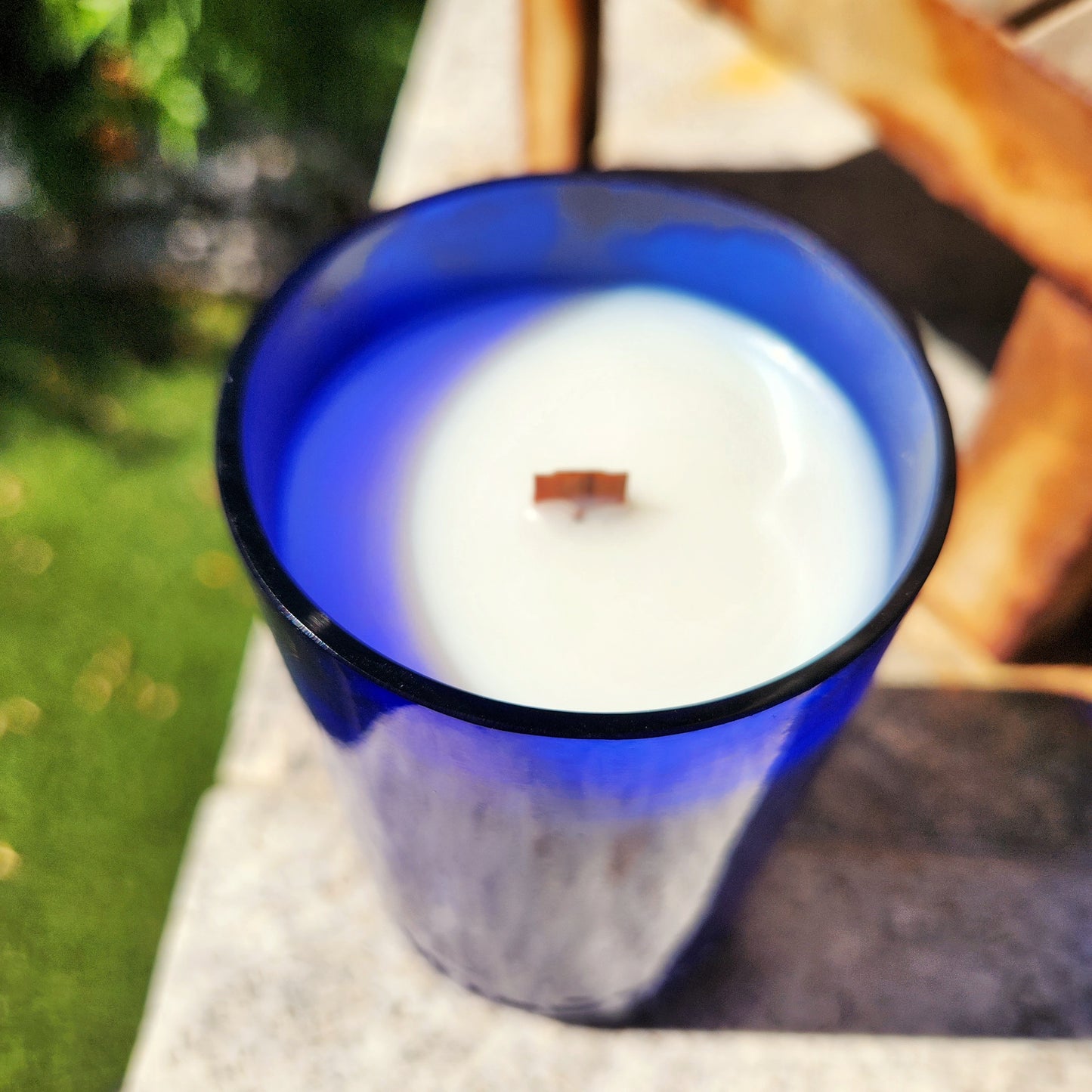 Recycled Kombucha Bottle Candle | Bold Blue Glass | Citronella Scent