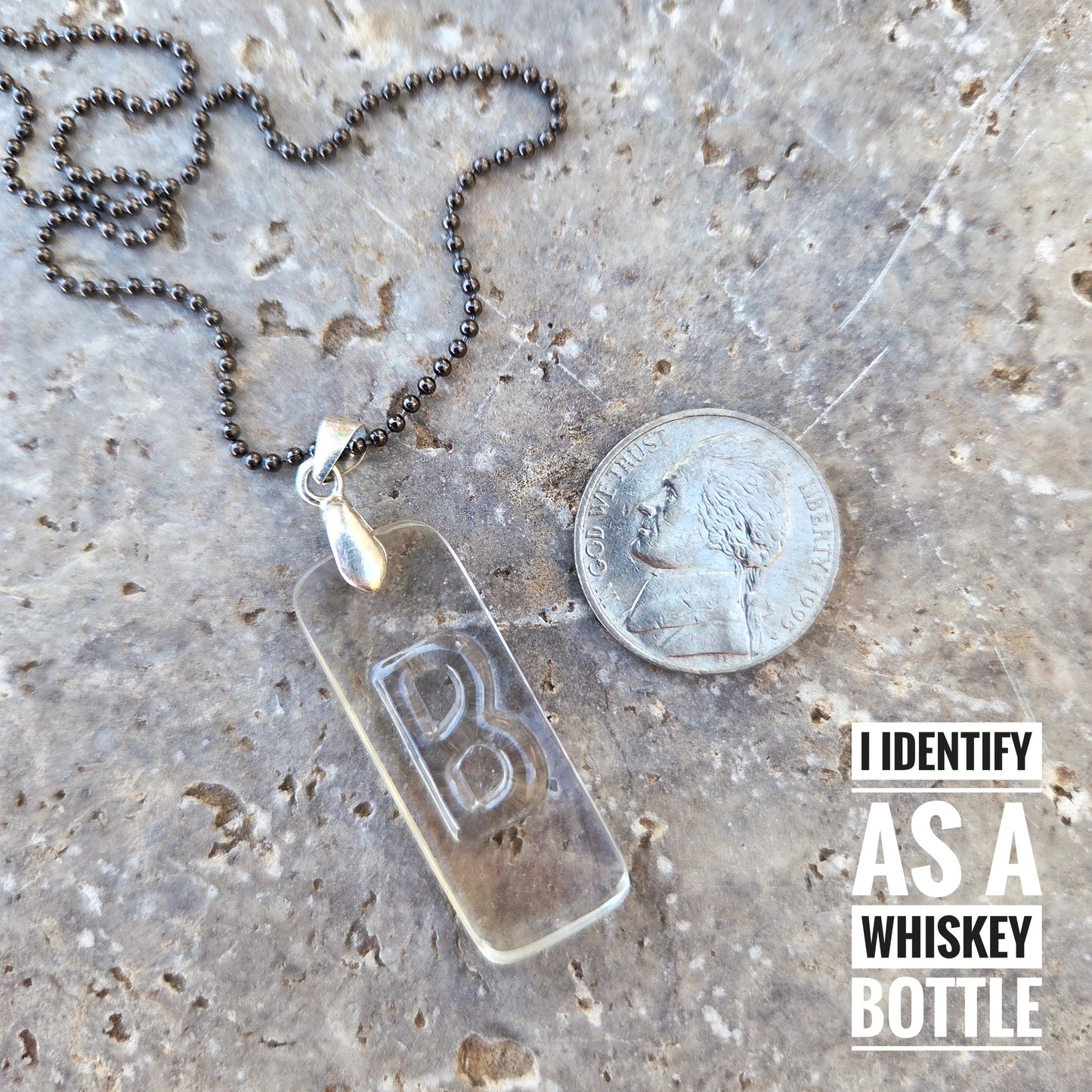 Letter B Necklace | Recycled Whiskey Bottle Glass Pendant