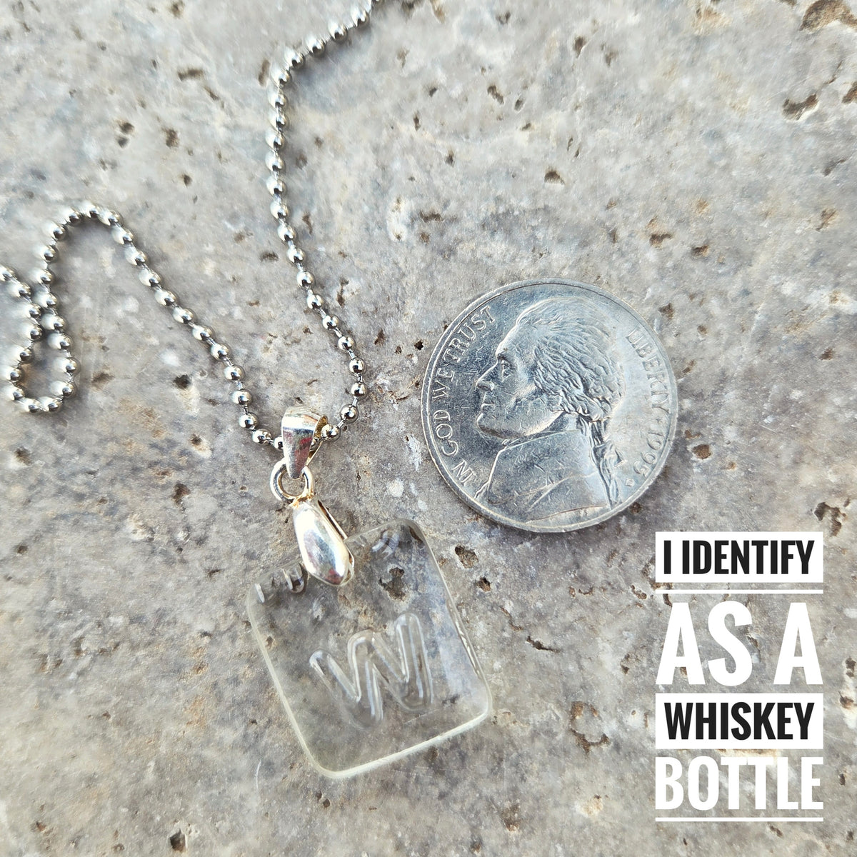Letter W Necklace | Upcycled Whiskey Bottle Glass