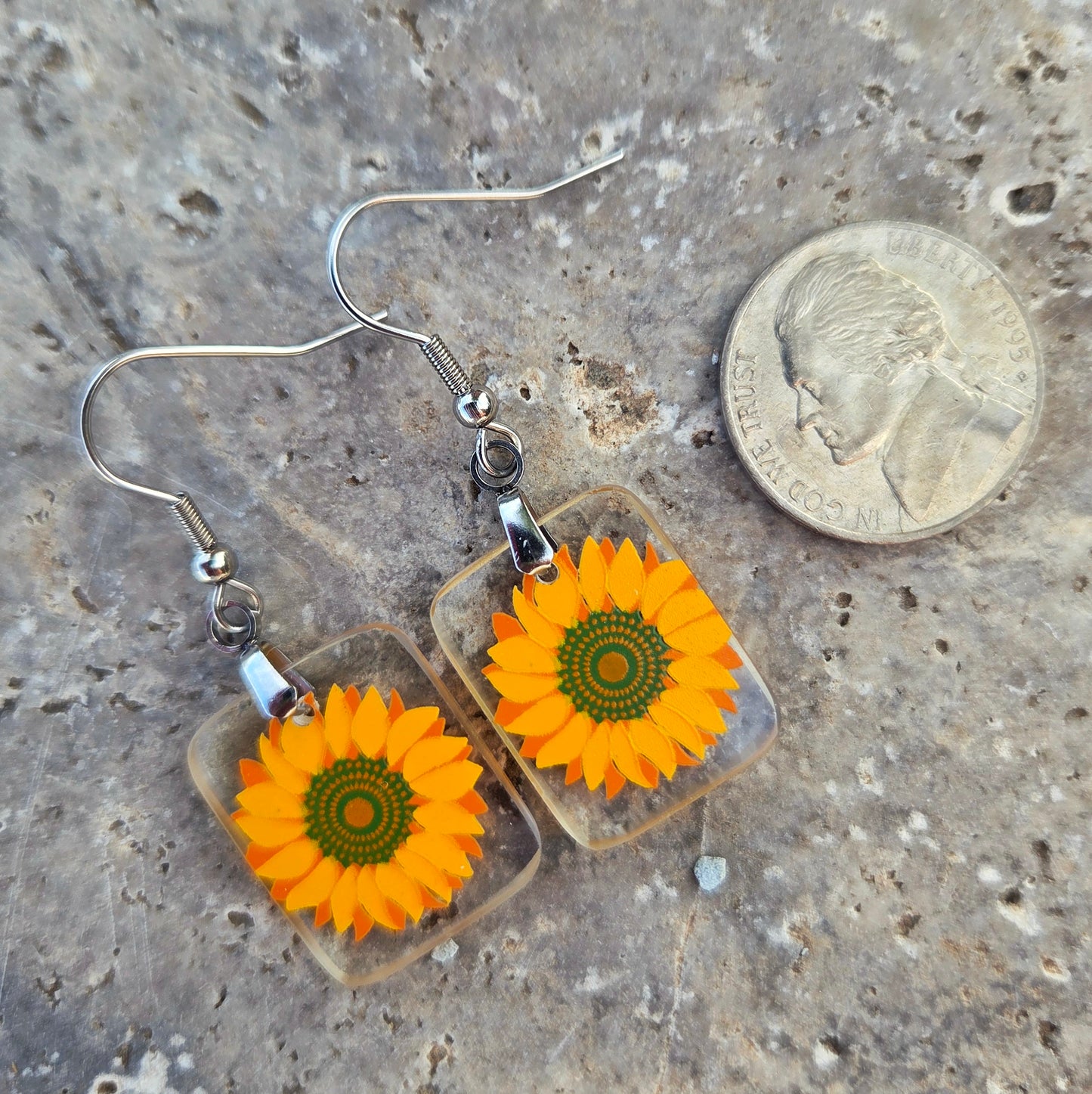 Sunflower Glass Earrings | Reclaimed Milk Bottle