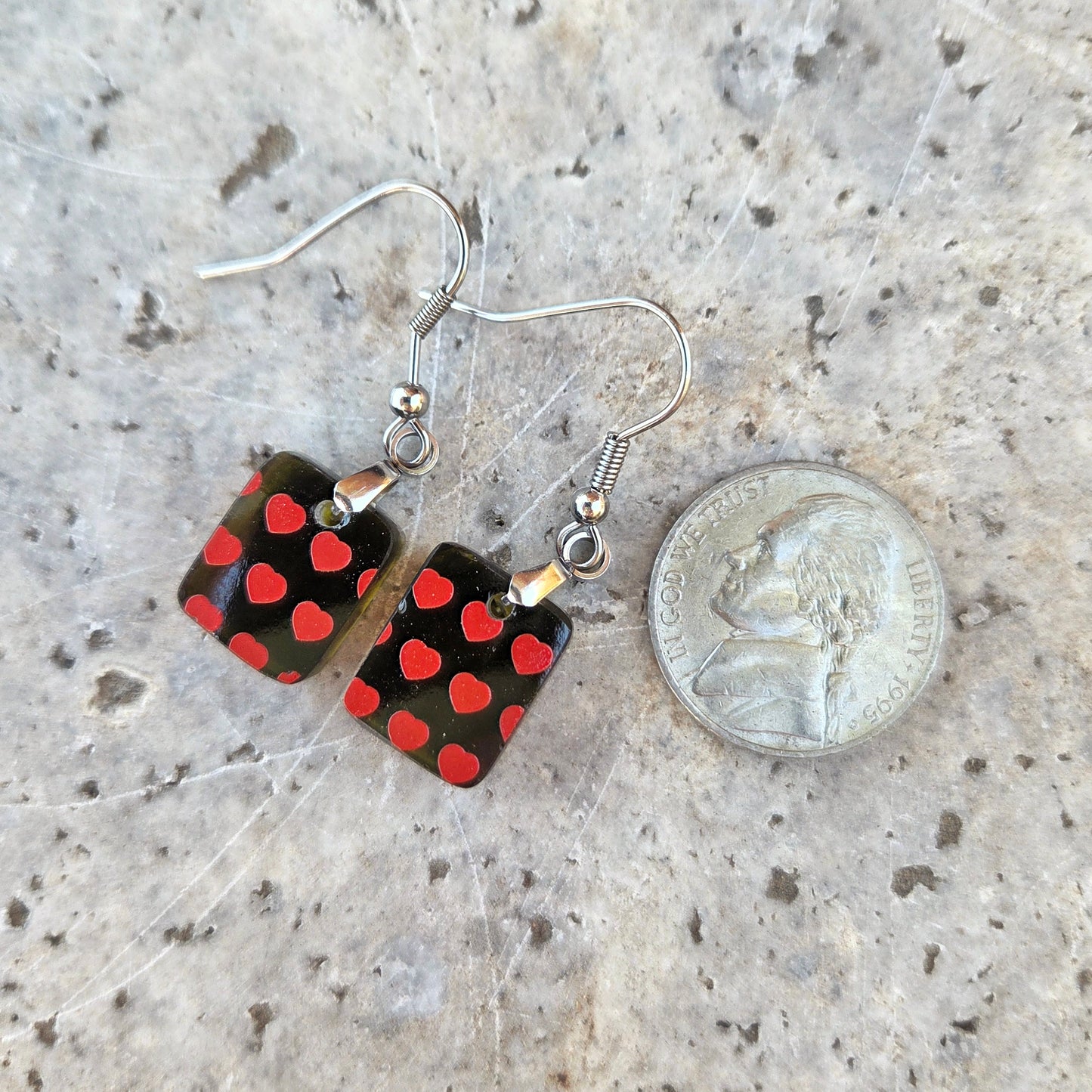 Decorative Heart Wine Bottle Earrings | Reclaimed Glass
