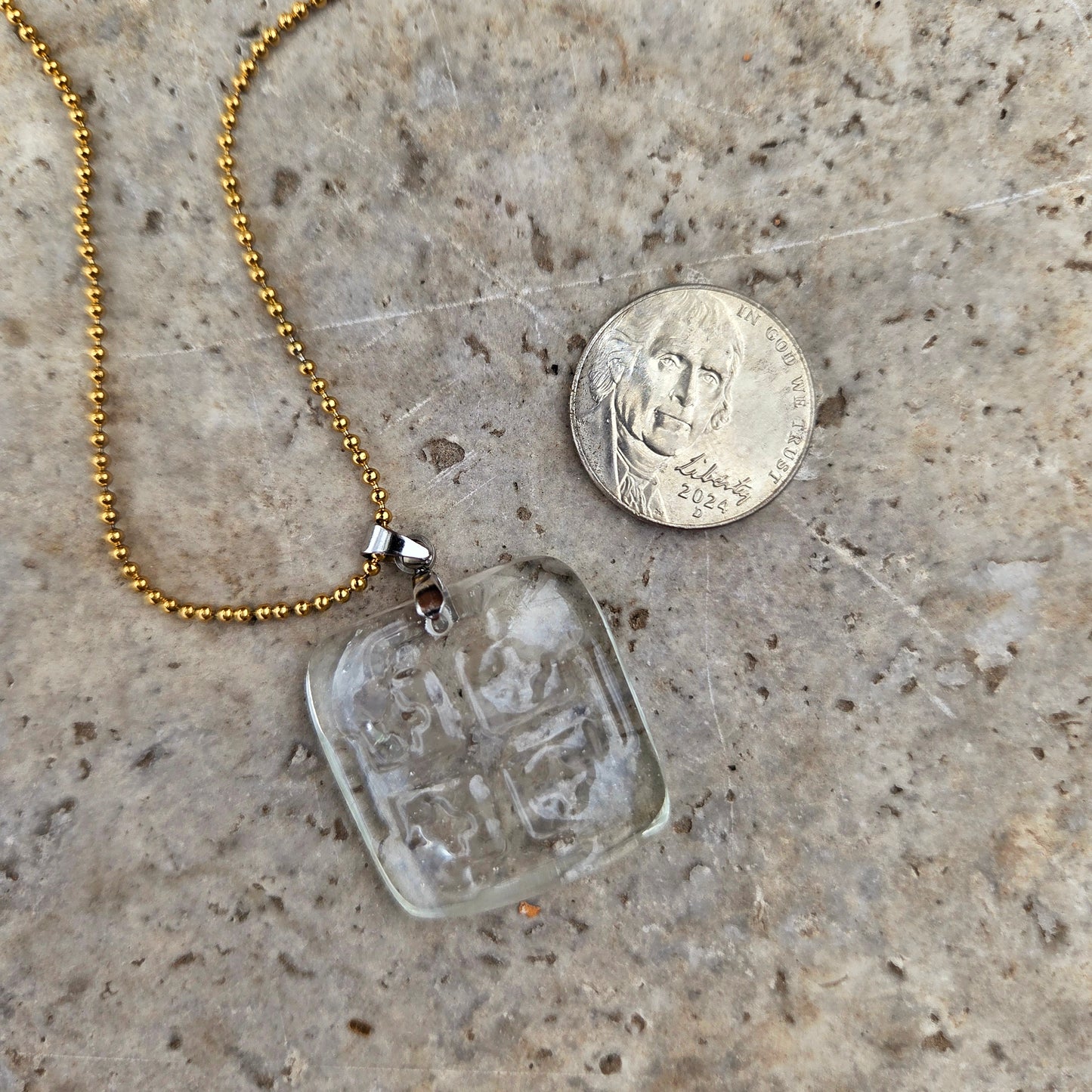 Recycled Tequila Bottle Glass Necklace | Jerusalem Cross