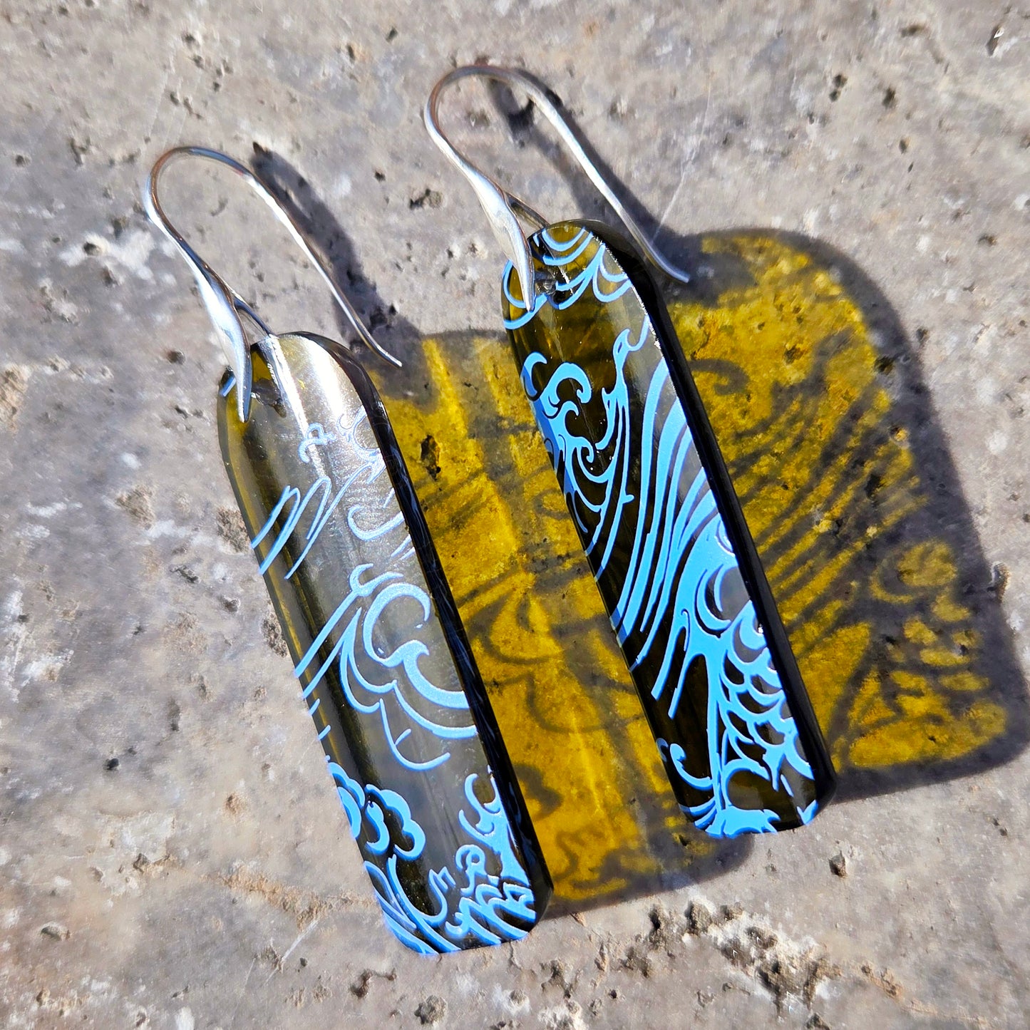 Ocean Wine Bottle Earrings | Reclaimed Glass Sterling Silver Earrings