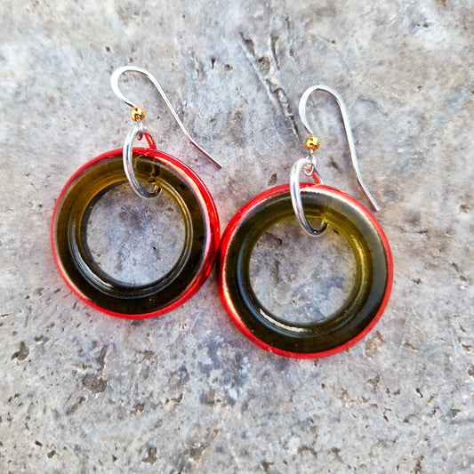 Red Hoop Wine Bottle Earrings | Reclaimed Glass