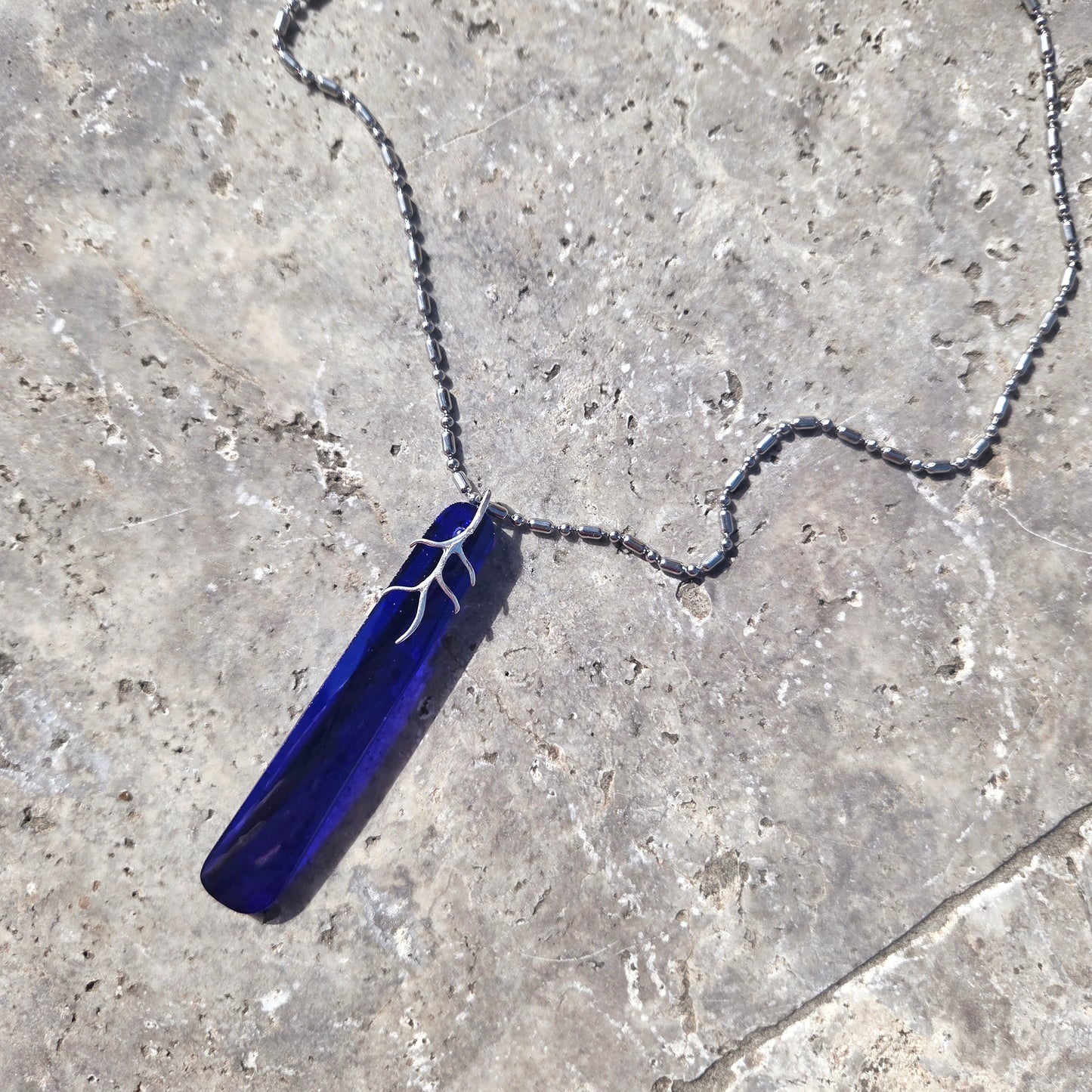 Blue Glass Pendant Necklace | Sterling Silver Finding
