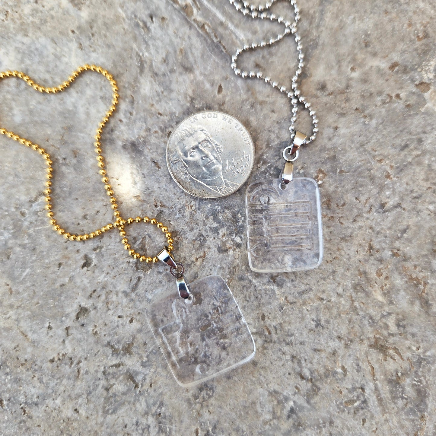 Recycled Vodka Bottle Glass Necklace | Clear Music Notes