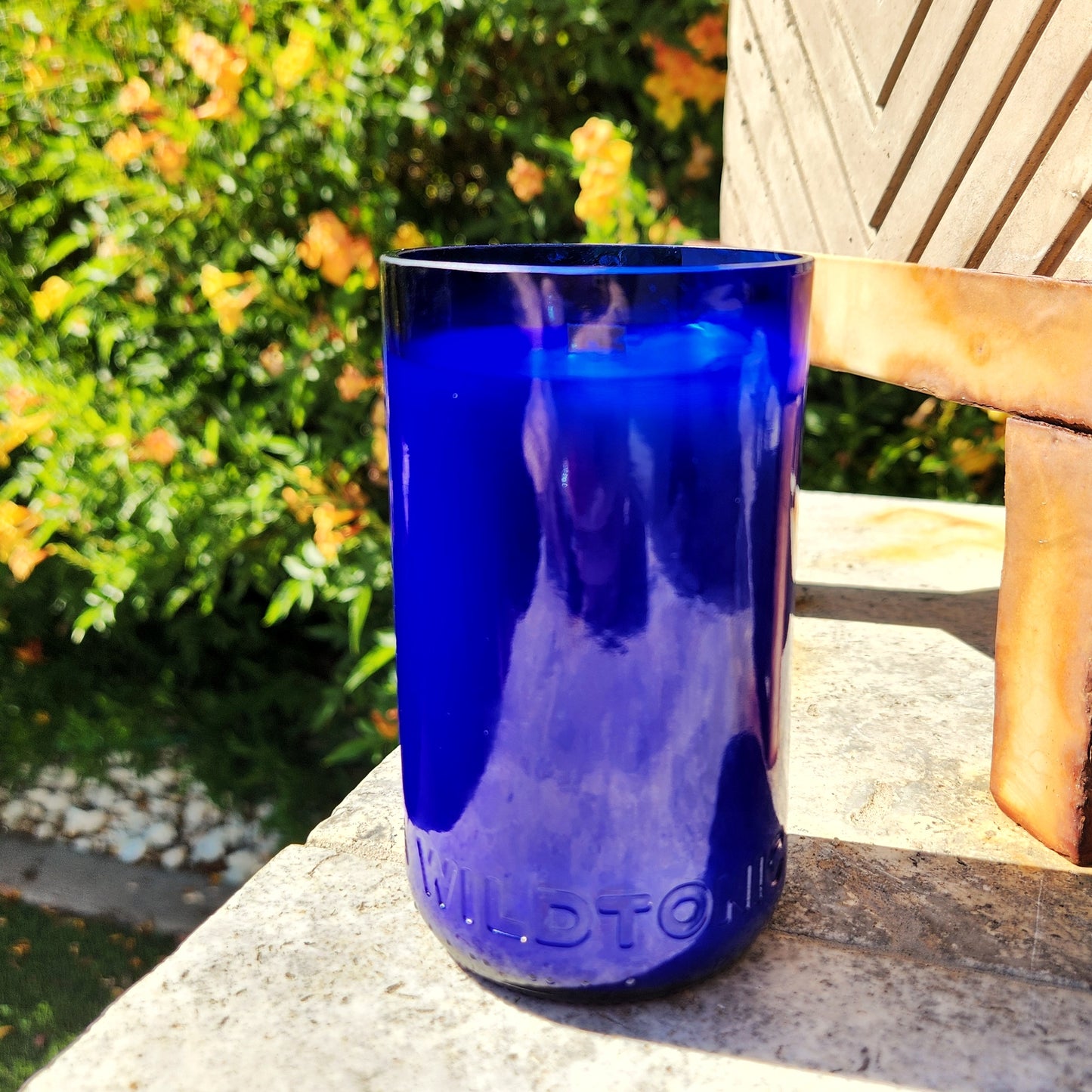 Recycled Kombucha Bottle Candle | Bold Blue Glass | Citronella Scent