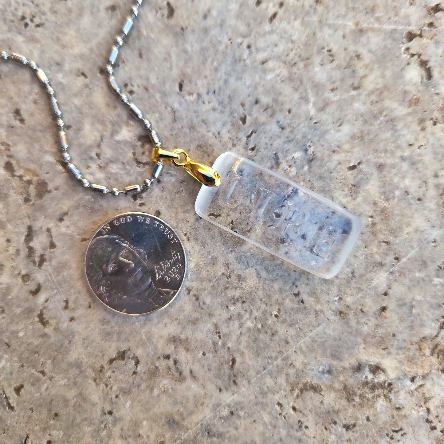 "Life" Glass Necklace | Reclaimed Liquor Bottle Jewelry | Choose Your Chain