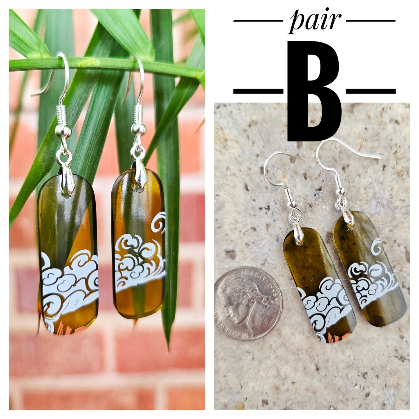 Mountain & Cloud Glass Earrings | Reclaimed Wine Bottles