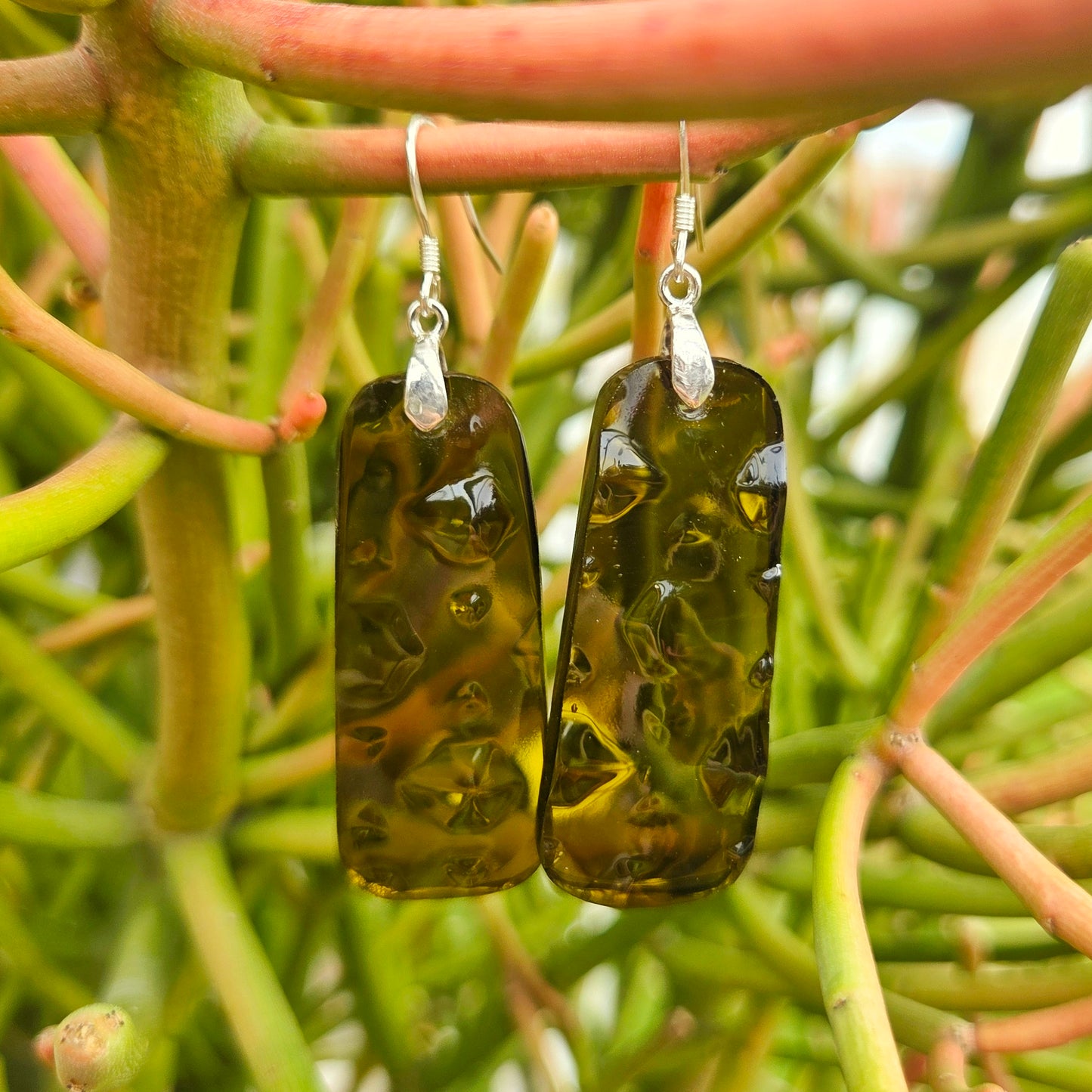Small Studded Glass Earrings | Reclaimed Prosecco Bottles | Sterling Silver