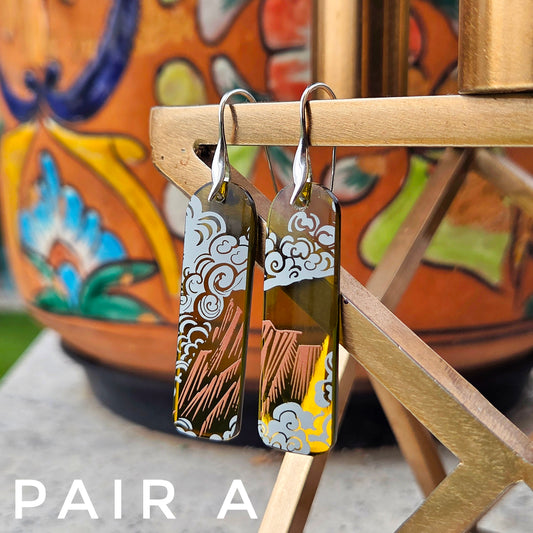 Mountain & Cloud Glass Earrings | Reclaimed Wine Bottles | Sterling Silver