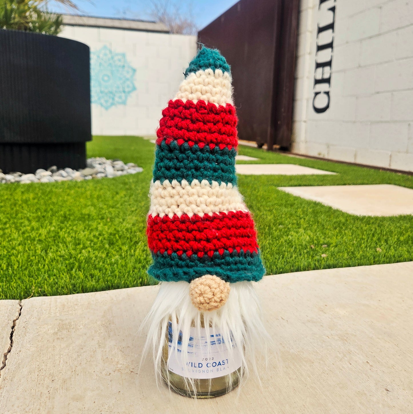 Gnome Wine Bottle Cover | Red, White & Green