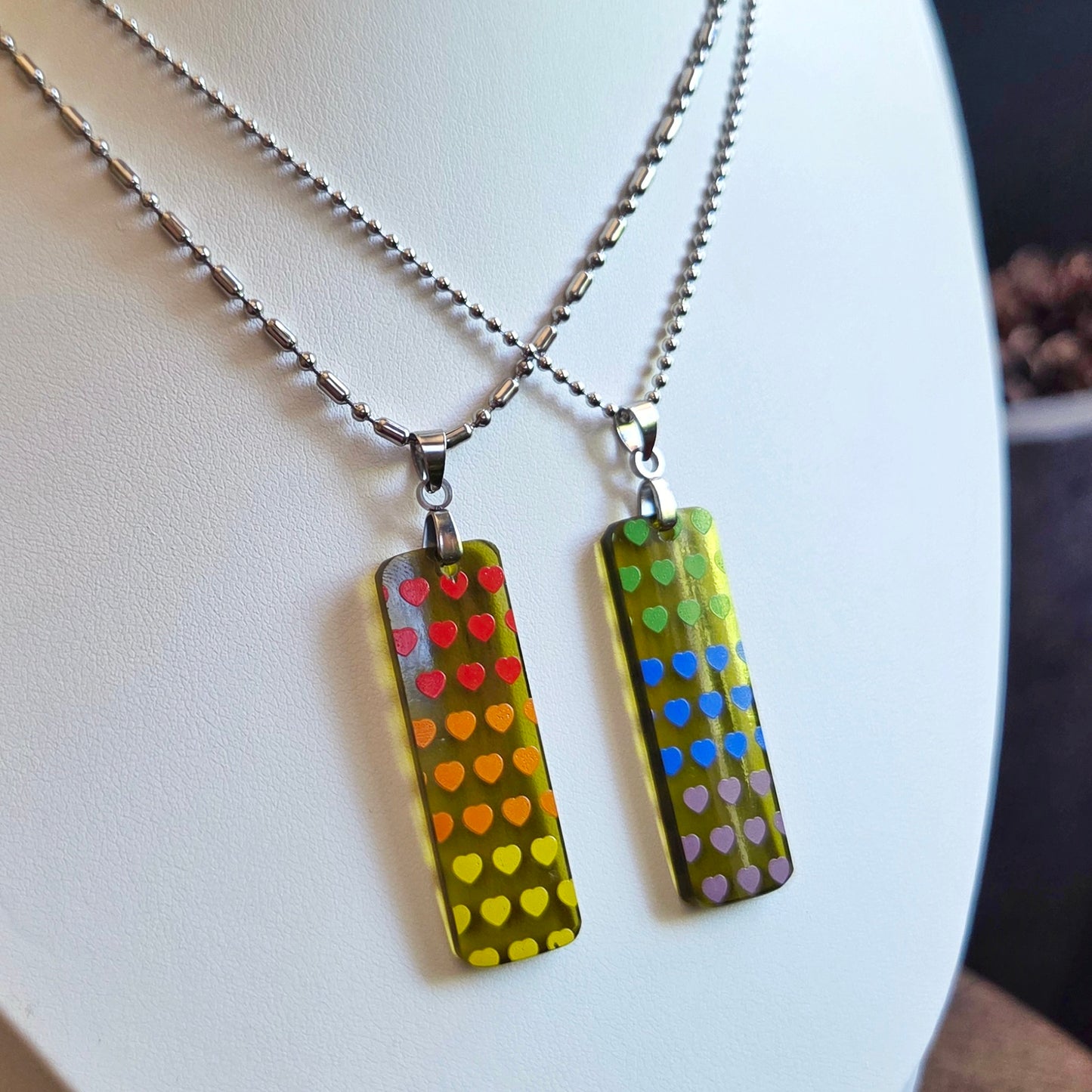 Set of 2 Rainbow Glass Necklaces | Wine Bottle Jewelry | Choose Your Chain