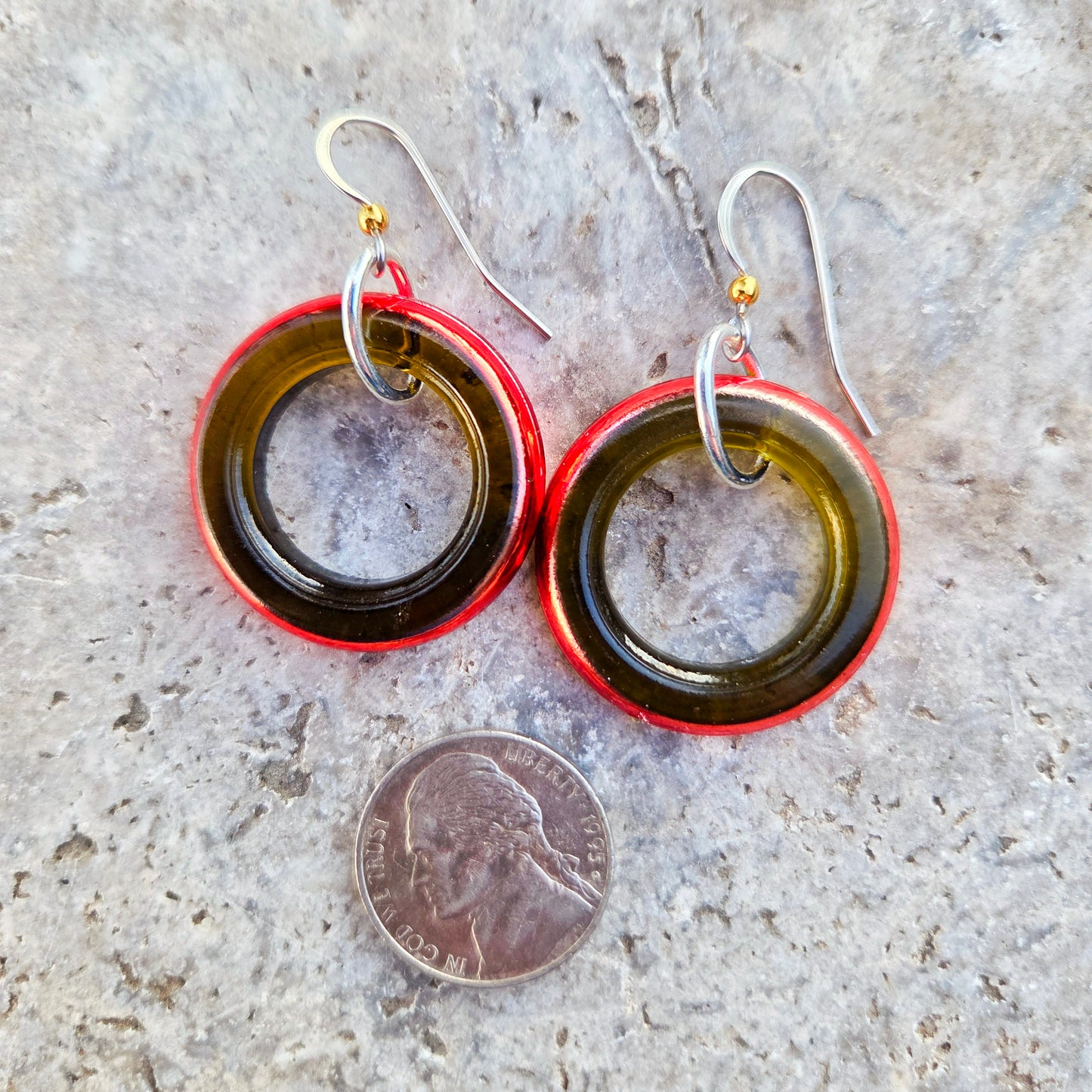 Red Hoop Wine Bottle Earrings | Reclaimed Glass